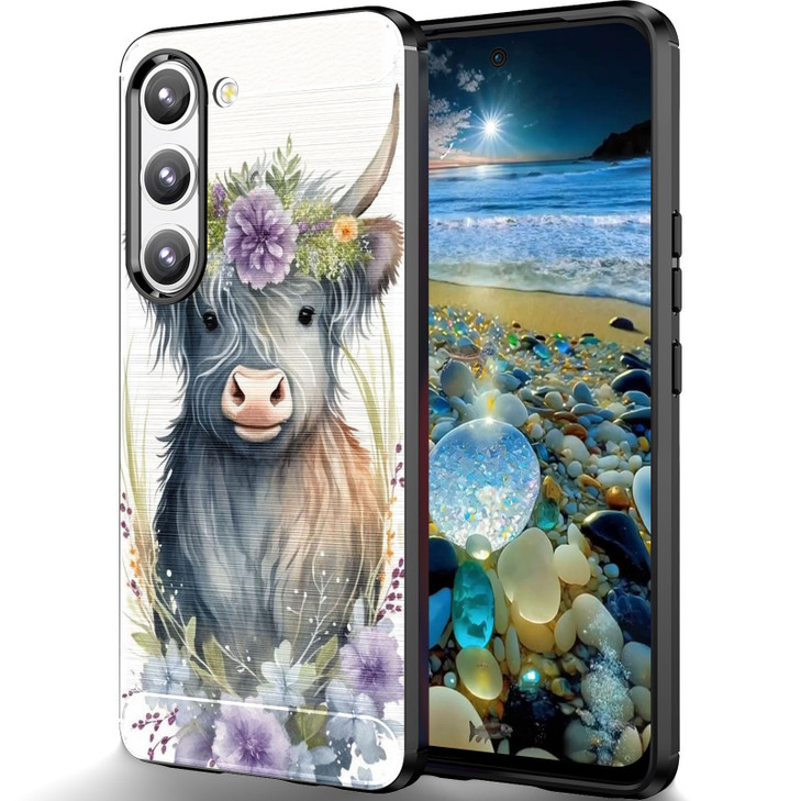 RUUHLJLET Designed for Samsung Galaxy S24 FE 6.7" 2024 Case,Brushed Texture Soft TPU Slim Fit Protective Phone Cover,Flowers Cow