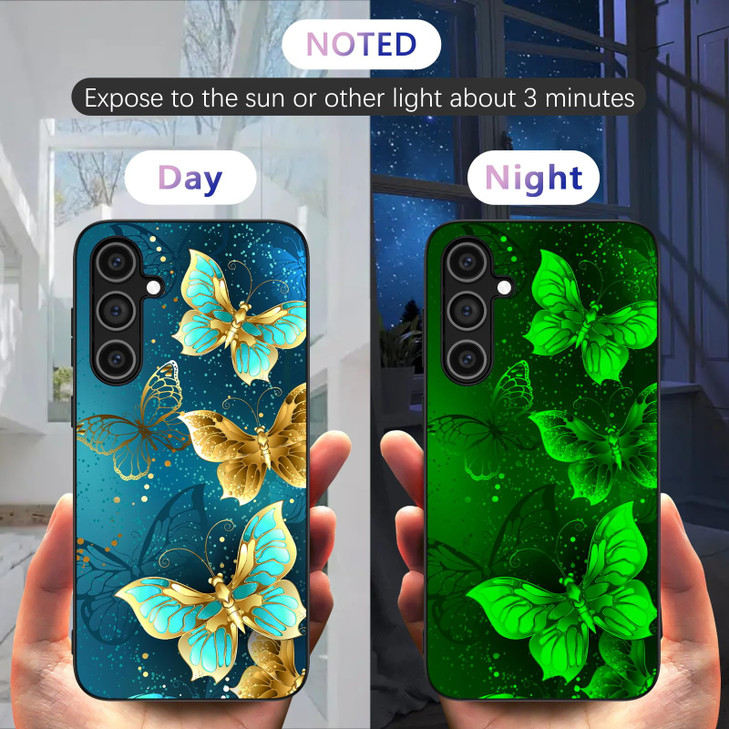 GUAGUA for Samsung Galaxy S24 FE Case Glow in Dark, Samsung S24 FE Case with Cute Butterfly Pattern Noctilucent Luminous Shockproof Protective Phone