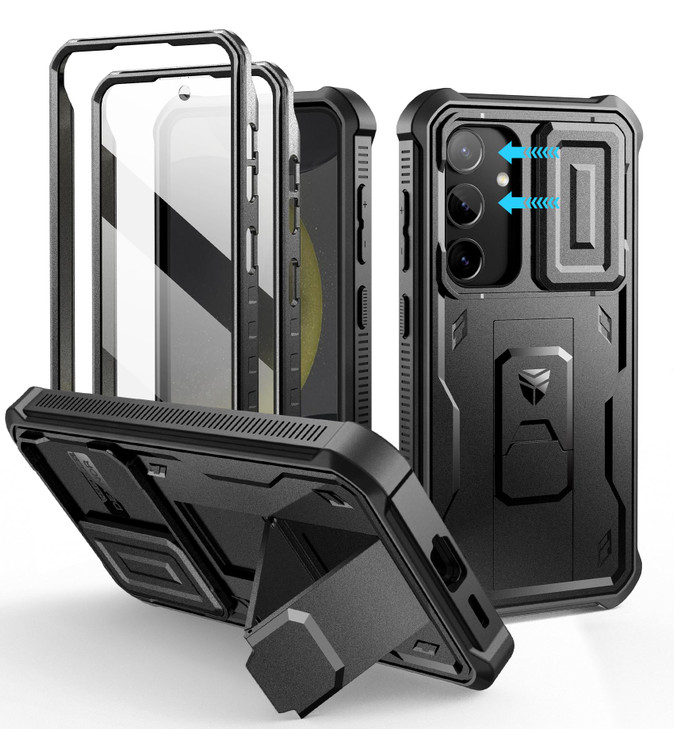 Dexnor for Samsung Galaxy S24 Case with Built-in Slide Camera Cover & Screen Protector & Kickstand, Heavy-Duty Shockproof Rugged Case Full-Body Bumpe