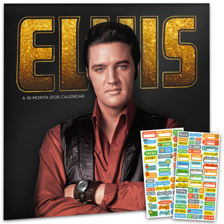 Elvis Presley Calendar 2026 - Deluxe 2026 King of Rock and Roll Elvis Presley Wall Calendar Bundle with Over 100 Reminder Stickers (Graceland Gifts,