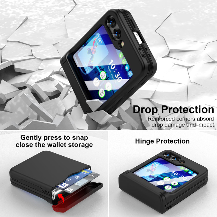 WATACHE for Samsung Galaxy Z Flip 7 FE/ 6/5 Case with Hinge Protection Shockproof with Credit Card Holder ID Card Protective Cover Flip Z 6 Phone Cas
