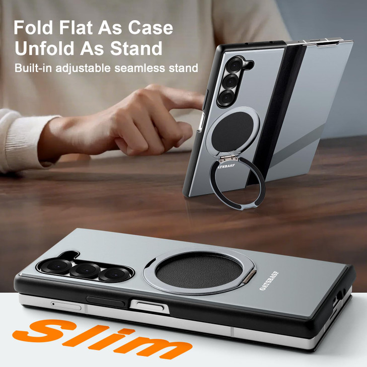OGRANEE Metal for Samsung Galaxy Z Fold 6 Phone Case, with Mag Safe Kickstand 360°Rotatable, Shockproof ZFold 6 Slim Case Military-Grade Drop Protect