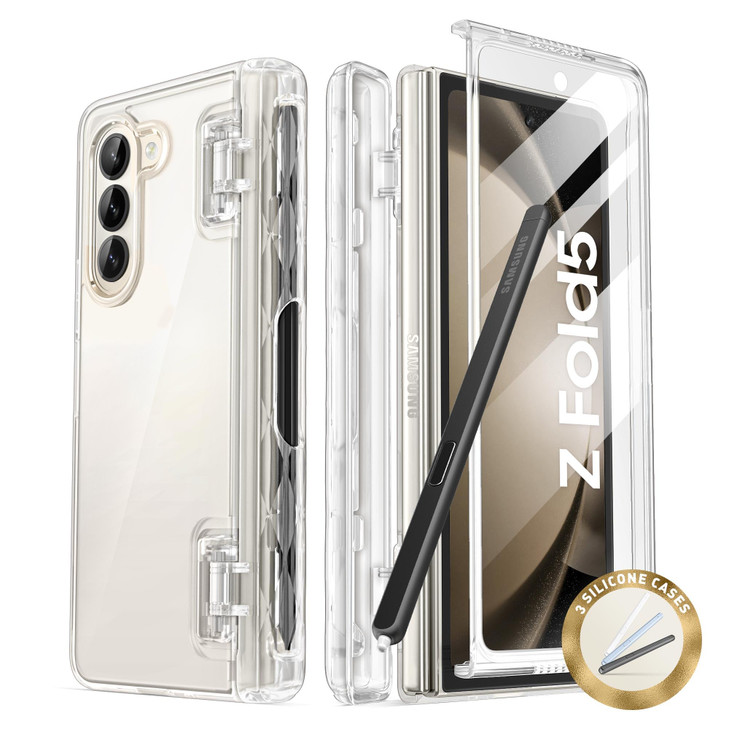 i-Blason for Samsung Galaxy Z Fold 5 Case with Pen Holder, [Built-in Screen Protector] [Hinge Protection] [3 Silicone Pen Covers] Stylish Full-Body P