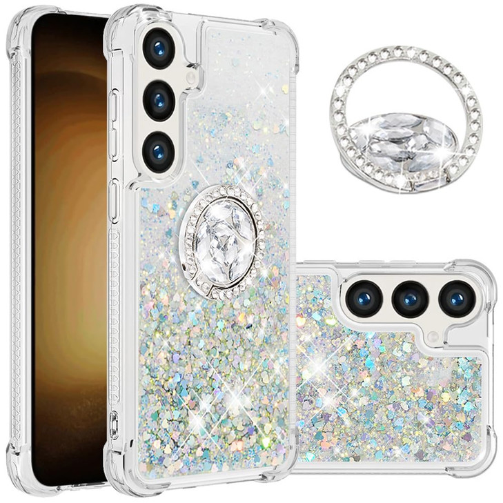 Monwutong Slim Fit Case for Samsung Galaxy S24 FE,Soft TPU Glitter Liquid Quicksand Effect Silicone Ring Kickstand Case,Screen and Camera Protection