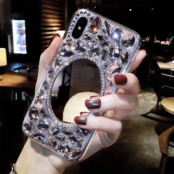 LCHDA Makeup Mirror Case for Samsung Galaxy S24 FE 5G, Bling Glitter Clear Crystal Bright Full Diamonds Luxury Sparkle Rhinestone Bumper Protective C