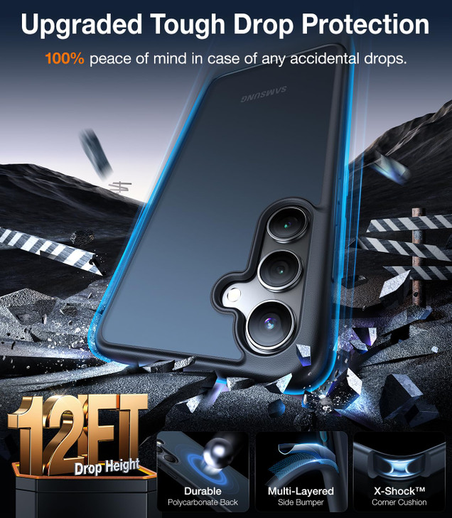 TORRAS Shockproof for Samsung Galaxy S24 Case 6.2", 12FT Military Grade Drop Tested, Translucent Matte Hard Back & Soft Edge Thin Slim Protective Gal