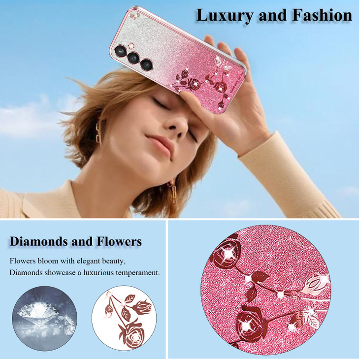 Kainevy Phone Case for Samsung Galaxy S24 FE Clear Glitter Floral, Cute Slim for Samsung Galaxy S24 FE Case Silicone Shockproof Protective Women Girl