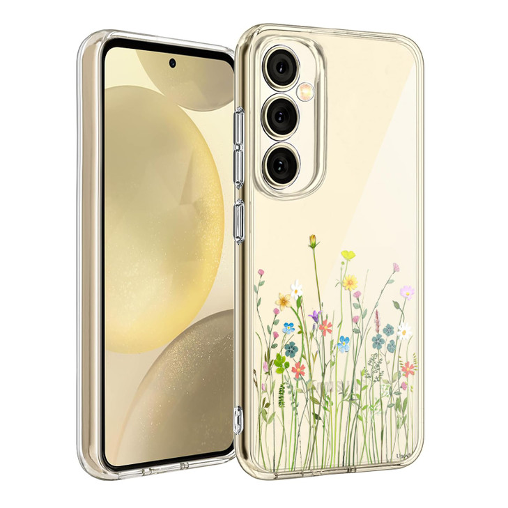 Unov Case for Galaxy S25 Galaxy S24 Case Clear with Design Soft TPU Shock Absorption Slim Embossed Pattern Protective Back Cover 6.2 inch (Flower Bou