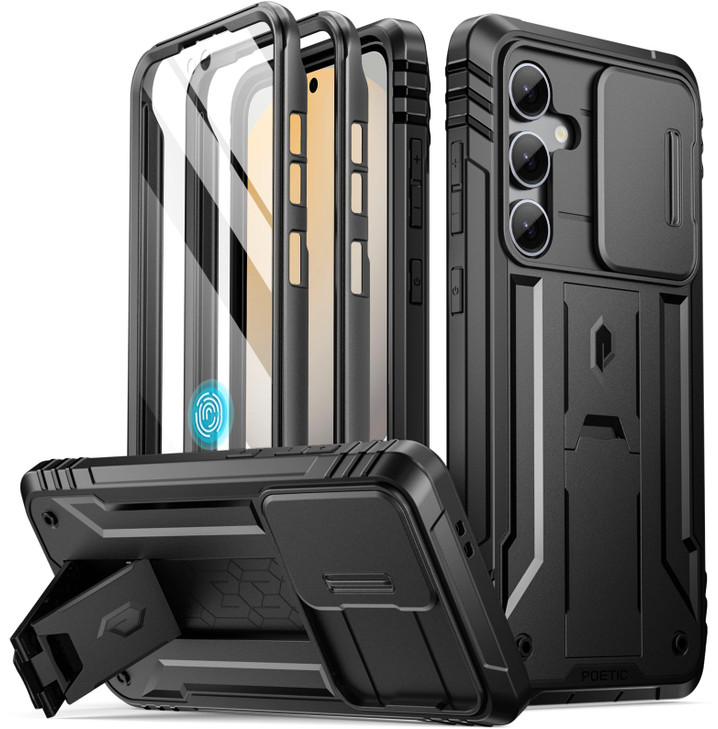 Poetic Revolution Case for Galaxy S24 FE 5G 2024, [Slide Camera Cover], Built-in Screen Protector Work with Fingerprint ID, Full Body Military Grade