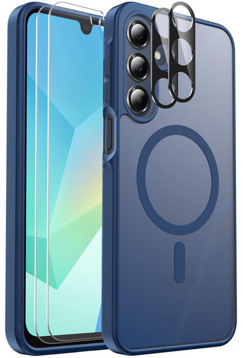 Mangix for Samsung Galaxy A16 5G Phone Case, with 2-Pack Tempered Glass Screen Protector and Camera Lens Protector, Translucent Back Shockproof Phone