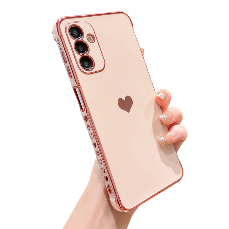 phylla for Samsung Galaxy A16 6.7 5g Phone Case,Luxury Plating Cute Love Heart Side Small Pattern Case Full Camera Protection Soft Silicone Shockpro