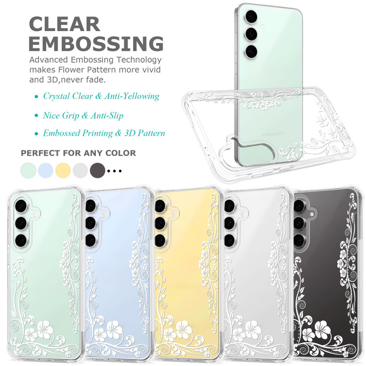 GREATRULY Floral Clear Case for Samsung Galaxy S24 FE for Women Girls,Pretty Phone Cover for Galaxy S24 FE,Flower Design Cute Pattern Slim Soft Drop