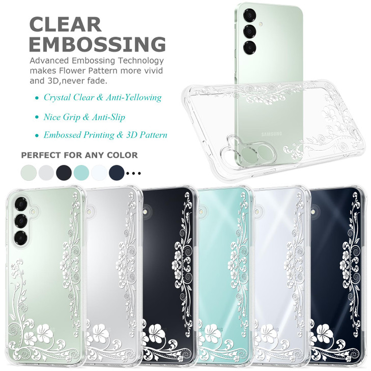 GREATRULY Floral Clear Case for Samsung Galaxy A16 (5G) for Women Girls,Pretty Phone Cover,Flower Design Cute Pattern Slim Soft Drop Proof Protective