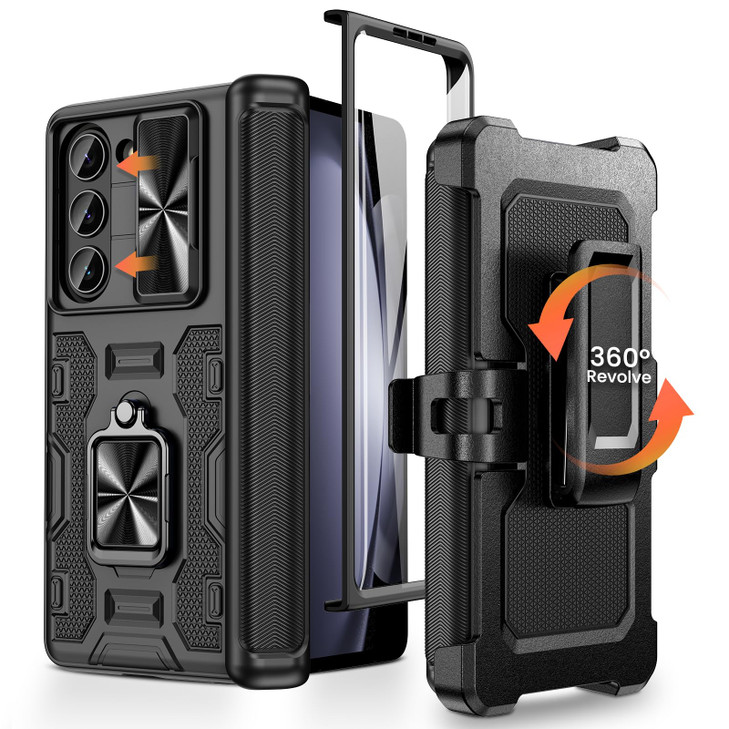 Caka for Galaxy Z Fold 5 Case, Samsung Z Fold 5 Case - Built-in Screen Protector & Slide Camera Cover & Magnetic Kickstand & Belt Holster & Hinge Pro