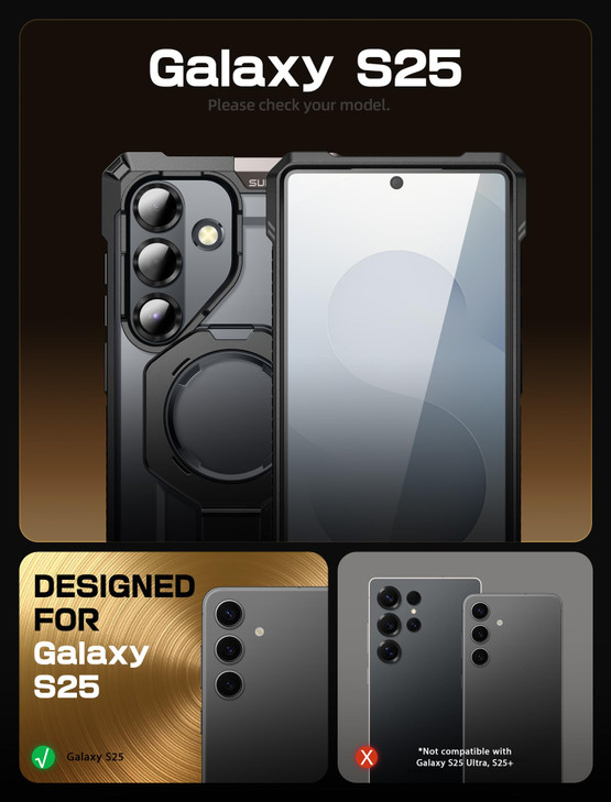 SUPCASE for Samsung Galaxy S25 Case with Stand (Unicorn Beetle Grip), [Compatible with MagSafe] [Military-Grade Drop Protection] Heavy Duty Shockproo