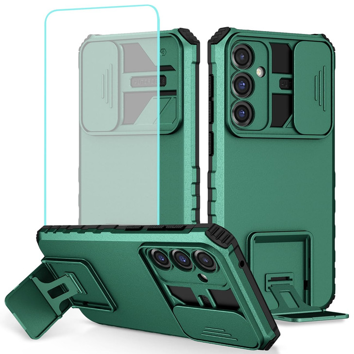 Tothedu Case for Galaxy S24 FE Case/Samsung S24 FE SM-S721U Case with Tempered Glass Screen Protector and Slide Camera Cover, Kickstand Slim Protecti