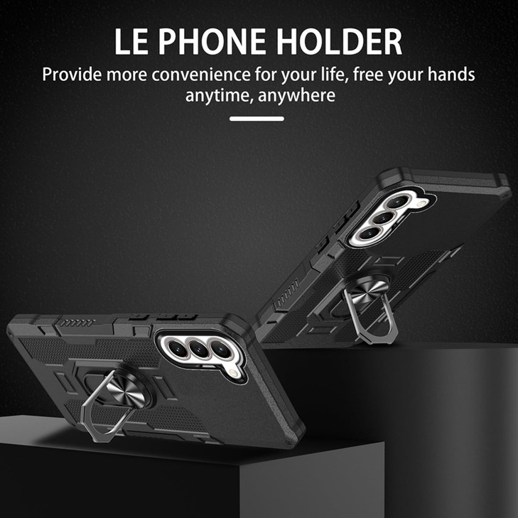 Ueokeird Case for Galaxy S24 FE, for Samsung S24 FE Case with Tempered Glass Screen Protector, Heavy Duty Protection with Metal Ring Magnetic Kicksta