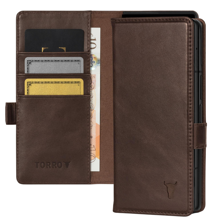 TORRO Phone Case Compatible with Samsung Galaxy Z Fold6 (2024)  Premium Leather Wallet Case with Stand Function and Card Slots (Dark Brown)