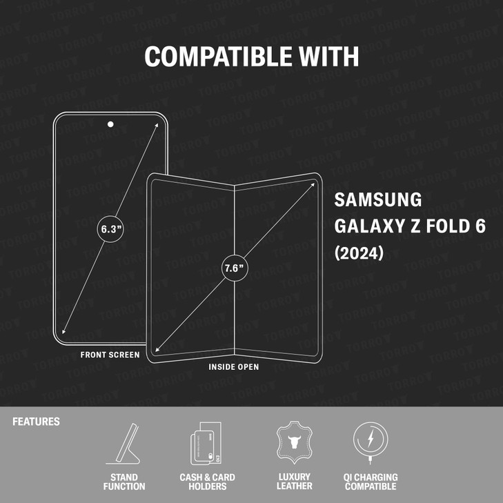 TORRO Phone Case Compatible with Samsung Galaxy Z Fold6 (2024)  Premium Leather Wallet Case with Stand Function and Card Slots (Dark Brown)