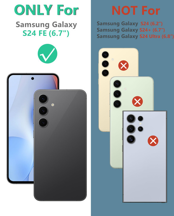 FNTCASE for Samsung Galaxy S24-FE Case: Military Grade Rugged Cell Phone Cover with Kickstand & Holster | Shockproof TPU Protection Bumper Matte Text