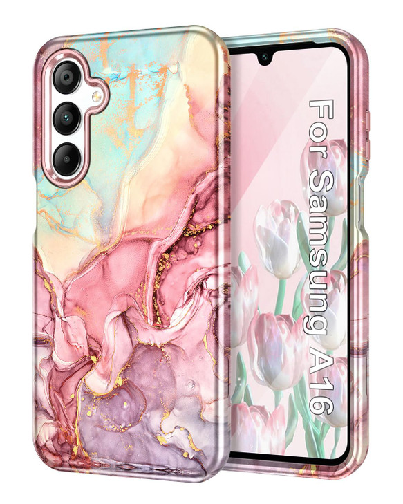 Btscase for Samsung Galaxy A16 5G Case, Marble Pattern 3 in 1 Heavy Duty Shockproof Full Body Rugged Hard PC+Soft Silicone Drop Protective Women Girl