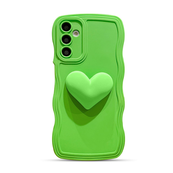 LYQZDT for Samsung Galaxy S24 FE Case 6.7", Cute Kawaii 3D Love Heart Solid Color Curly Wave Frame Camera Lens Cover Shockproof Soft Silicone S24 FE