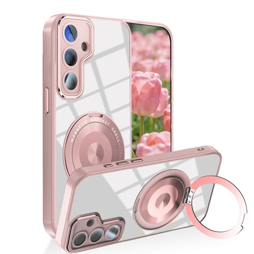 Hlgcokro for Samsung Galaxy S24 FE Case Clear, Slim Fit Ultra Thin for Samsung S24 FE Phone Case with Magnetic Invisible Stand Ring Holder, Shockproo