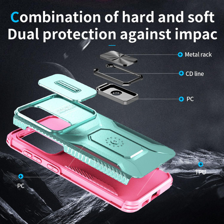 Eilkmcre for Samsung Galaxy S24 FE Phone Case, Heavy Duty Rugged Hard PC Back Cover with Kickstand & Built in Slide Camera Lens Cover Military Grade