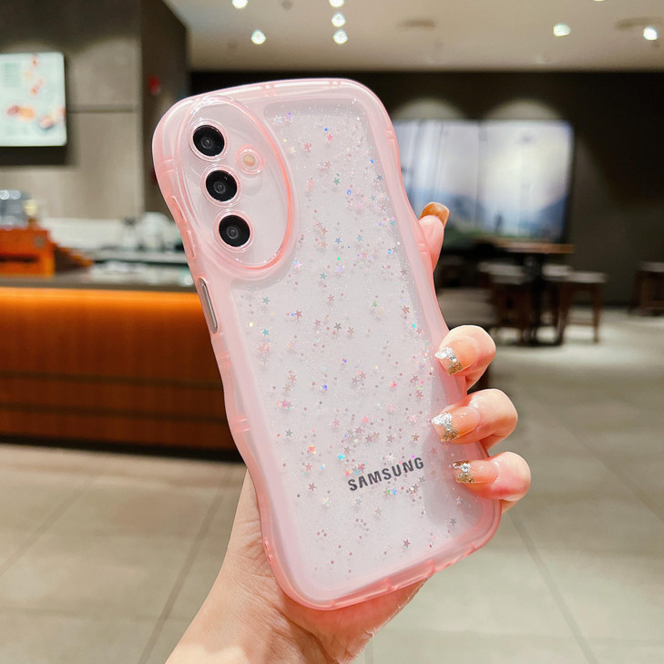 LYQZDT for Samsung Galaxy A16 5G Phone Case 6.7" Glitter Clear Bling Shiny Star Sequin Transparent Matte Cute Curly Wavy Non-Slip Camera Lens Protect