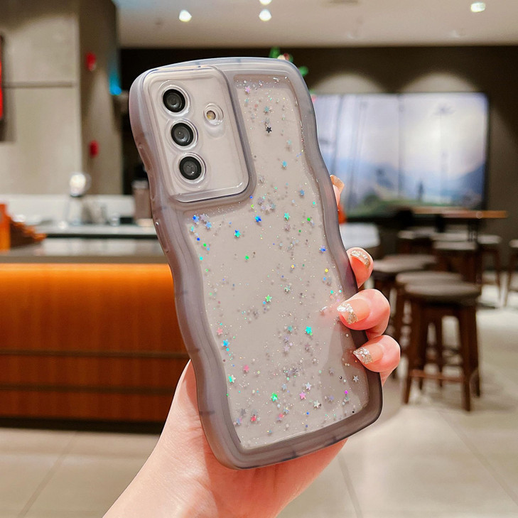 LYQZDT for Samsung Galaxy S24 FE Case 6.7" Glitter Clear Bling Shiny Star Sequin Transparent Matte Cute Curly Wavy Non-Slip Camera Lens Protect Soft