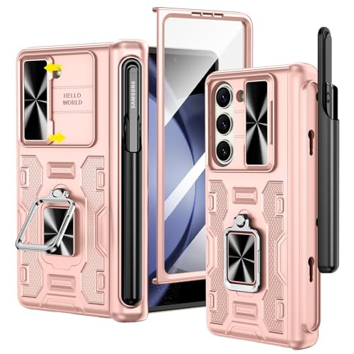 VEGO for Galaxy Z Fold 5 Case, with [S Pen Holder][Hinge Protection][360-degree Rotating Kickstand][Slide Camera Cover][Front HD Screen Protector] Pr