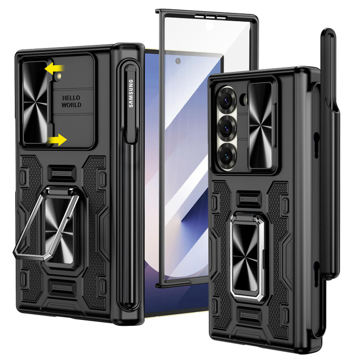 VEGO for Galaxy Z Fold 6 Case, with [S Pen Holder][Hinge Protection][360-degree Rotating Kickstand][Slide Camera Cover][Front HD Screen Protector] Pr