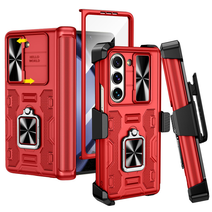 VEGO for Galaxy Z Fold 5 Case with Hinge Protection, Belt Clip Holster & 360°Ring Magnetic Kickstand & Camera Cover & Front Screen Protector Shockpro