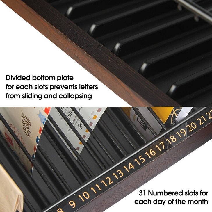 JACKCUBE Design Wood Monthly Office Desktop Bill & Mail & File Organizer Storage with Steel Divider Holder 31section, Entryway or Printer table Livin