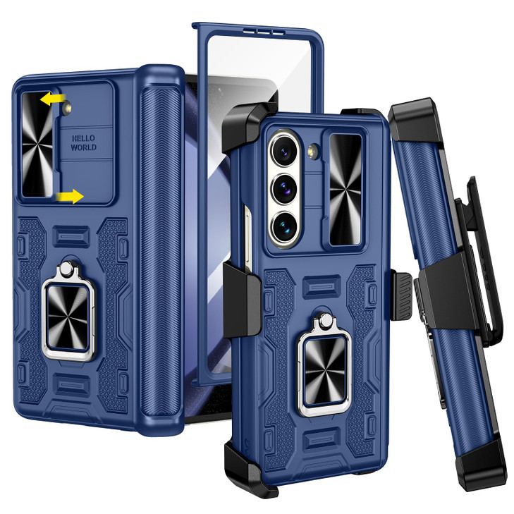 VEGO for Galaxy Z Fold 5 Case with Kickstand, Hinge Protection & Belt Clip Holster & Front Screen Protector & Slide Camera Cover Magnetic Kickstand C