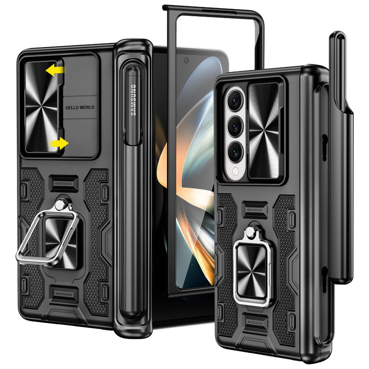 VEGO for Galaxy Z Fold 4 Case, with [S Pen Holder][Hinge Protection][360-degree Rotating Kickstand][Slide Camera Cover][Front HD Screen Protector] Pr