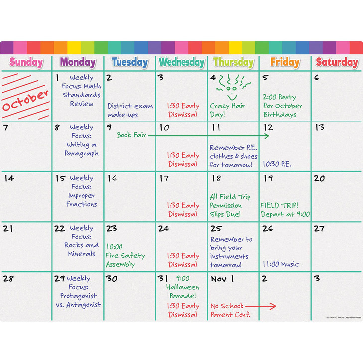 Teacher Created Resources® Colorful Calendar Write-On/Wipe-Off Chart