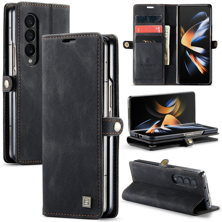 EYZUTAK Wallet Case for Samsung Galaxy Z Fold 4, Retro Matte Premium Protective Leather Case with RFID Blocking 3 Card & 1 Cash Slot Viewing Stand Ma