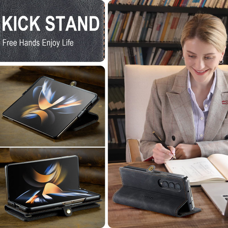 EYZUTAK Wallet Case for Samsung Galaxy Z Fold 4, Retro Matte Premium Protective Leather Case with RFID Blocking 3 Card & 1 Cash Slot Viewing Stand Ma