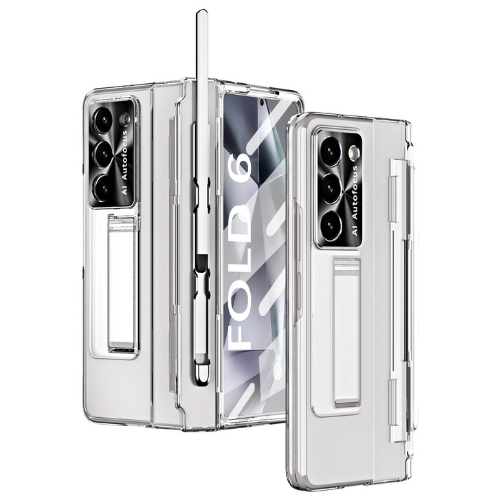 FODDOM DOOTOO for Samsung Galaxy Z Fold 6 Case with S Pen Holder & S Pen, Clear Plating Hinge Protection with Screen Protector & Kickstand Full Body