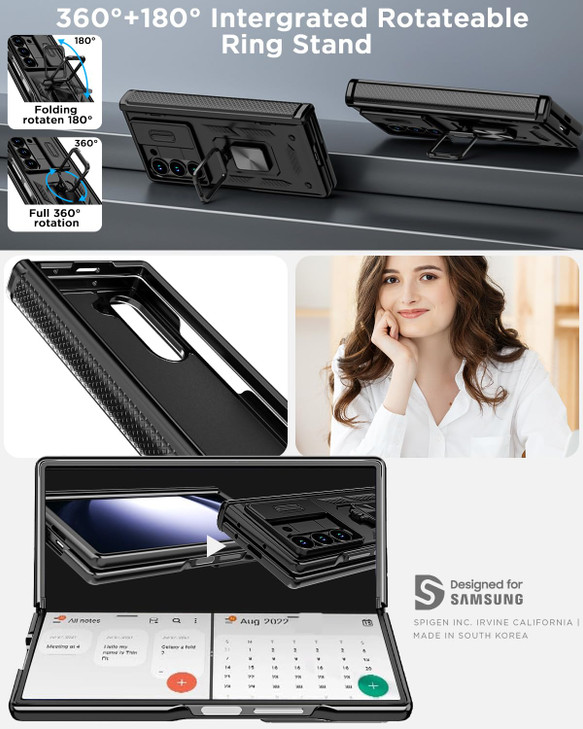 AICase for Samsung Galaxy Z Fold 6 Case [Heavy Duty Protective][Camera Lens Cover][Hinge Protection][360°Ring Magnetic Kickstand] Rugged Shockproof 3