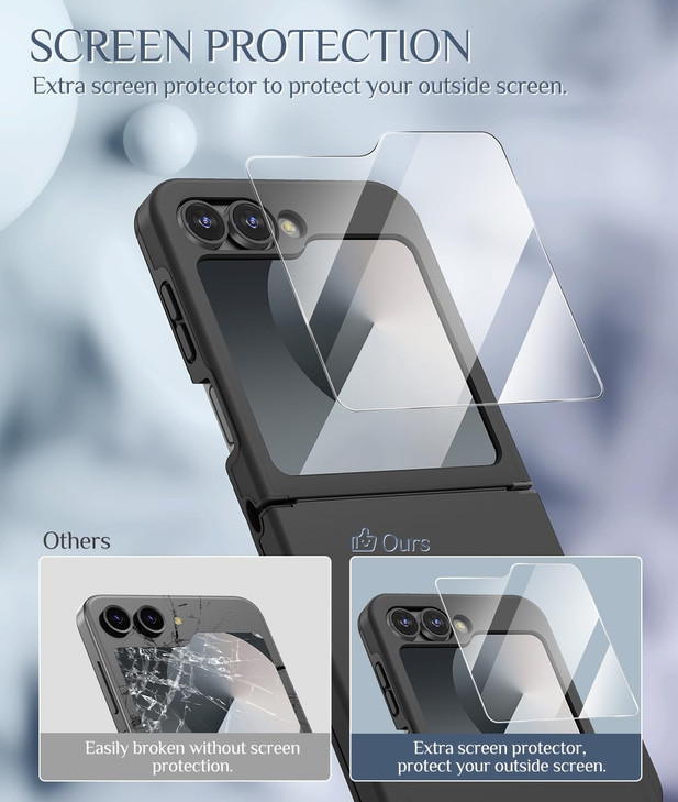 Caka for Samsung Galaxy Z Flip 6 /Z Flip 5 Case [Wireless Charging Compatible][Hinge Protection] [Screen Protector] Women Men Shockproof Protection P