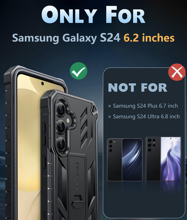 FNTCASE for Samsung Galaxy S24 Case: Military Grade Protective Cases with Kickstand | Rugged Drop Proof Shockproof Protection | Dual Layer Matte Text