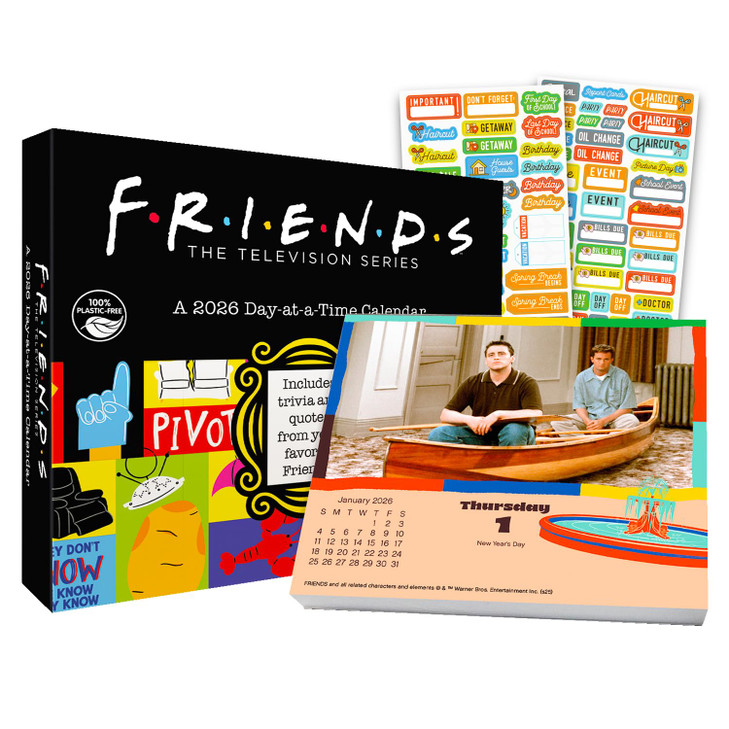 Friends 2026 Calendar, Box Edition Bundle - Deluxe 2026 Friends TV Show Day to Day Box Calendar with Over 100 Reminder Stickers (Central Perk Gifts,