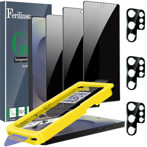 Ferilinso [Auto Dust Install] 3 Pack Privacy Screen Protector for Samsung Galaxy S25 Ultra [Phone Case fit], 3 Tempered Glass Camera Lens Accessories