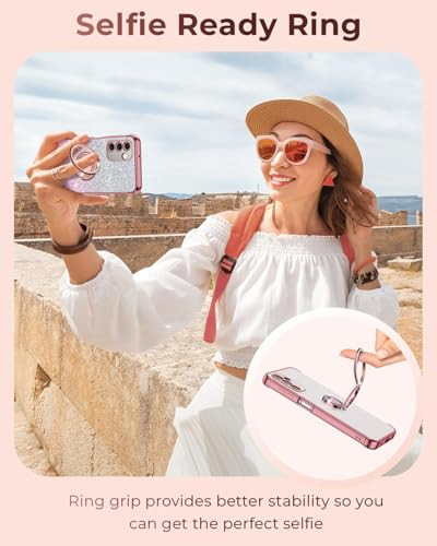 XYZ for Galaxy A16 5G Case with Stand, for Samsung A16 5G Case with Double Ring, Women Girls Bling Luxury Glitter Clear Phone Case Cover Heart for Sa