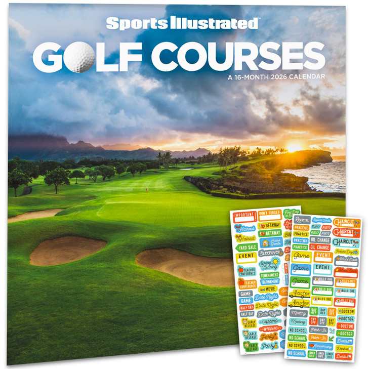 Sports Illustrated Golf Courses Calendar 2026 - Deluxe 2026 SI Golf Courses Wall Calendar Bundle with Over 100 Reminder Stickers (Golfing Gifts, Offi