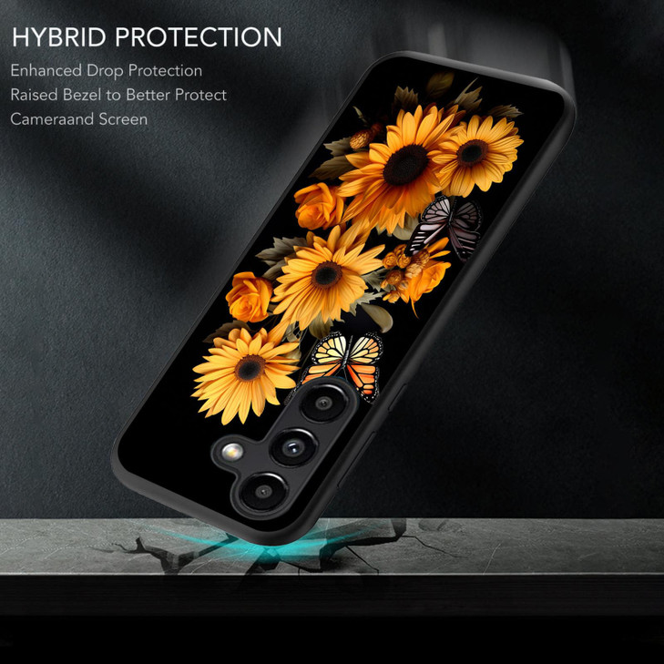 DSRGRGFDJ Designed for Galaxy S24 FE Case 6.7 inch,Ultra-Thin Silicone Anti-Scratch and Shock-Proof Bumper Cover - Sunflower Butterfly