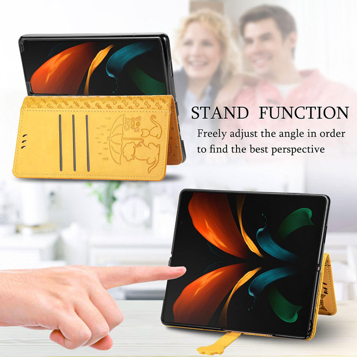 CCSmall for Samsung Galaxy Z Fold 4 Wallet Case, Cat Dog Cartoon Cute Style with ID Card Holder PU Leather Flip Phone Cover Case for Samsung Galaxy Z