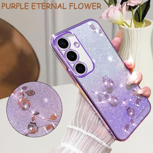 CCSmall Bling Case for Samsung Galaxy S24 FE with Crossbody Lanyard, Cute Sparkle Glitter Diamond Flower Shoulder Strap Wristband Protective Case Cov